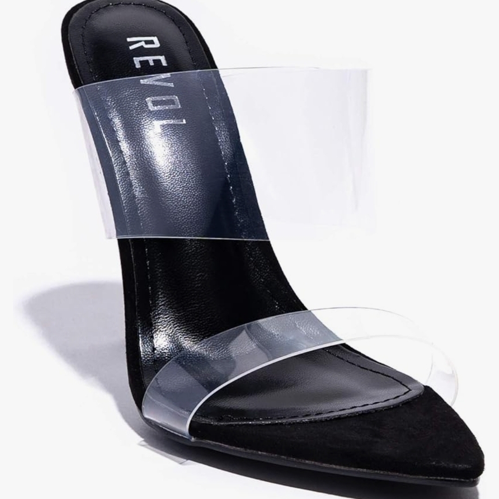 Revo Black and White Heels with Sleek Straps